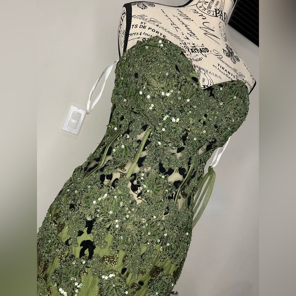 Jovani Olive green strapless leopard dress - Picture 3 of 9